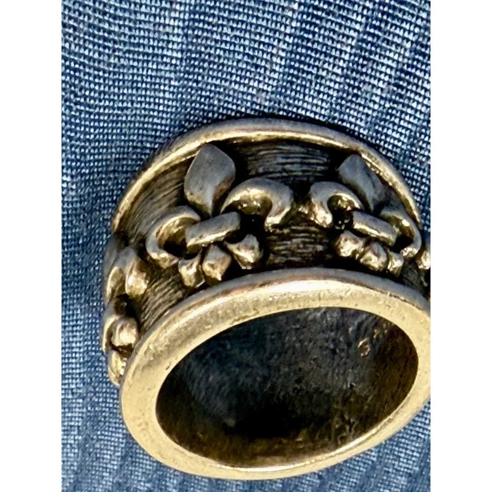 Stigma Fleur De Lis Men Ring Size 10 Silver Tone Wide Cigar Band Textured Biker